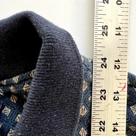 Vintage Engbers Casualwear Blue Diamond Polo Sweater Pattern AOP Fall Unisex L - Picture 12 of 14